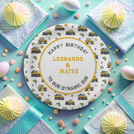 Happy Birthday Dynamic Duo Monster Truck Twin Boys Pappteller