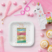 "Happy Birthday" Ebenenkuchen mit Gold und Confett Pappteller (Party)