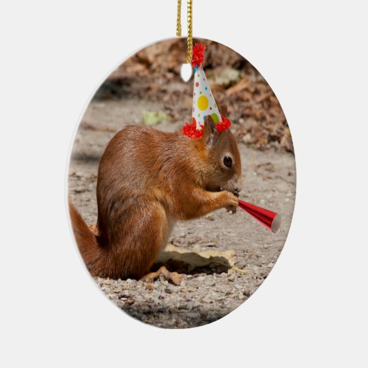 Happy Birthday Eichhörnchen Keramikornament (Rechts)