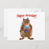 Happy Birthday Eichhörnchen mit Gegenwart Postkarte (Vorne/Hinten)