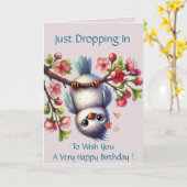 Happy Birthday einfach in Niedlichen Vogel fallen Karte (Gelbe Blume)