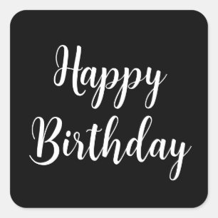 Happy Birthday Einfach Minimalistisch Schwarz-weiß Quadratischer Aufkleber