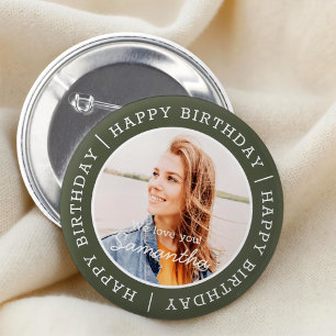 Happy Birthday Einfach Preppy Modern Custom Foto Button