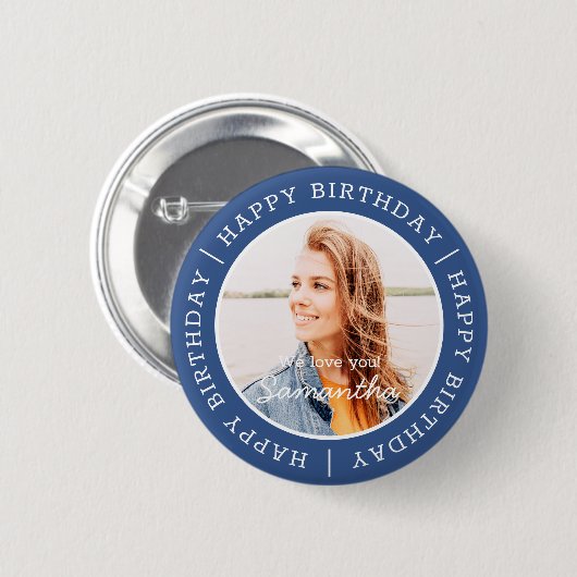 Happy Birthday Einfach Preppy Modern Custom Foto Button (Vorne & Hinten)