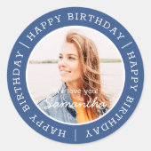 Happy Birthday Einfach Preppy Modern Custom Foto Runder Aufkleber (Vorderseite)