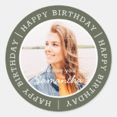 Happy Birthday Einfach Preppy Modern Custom Foto Runder Aufkleber (Vorderseite)