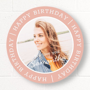 Happy Birthday Einfach Preppy Modern Custom Foto Runder Aufkleber