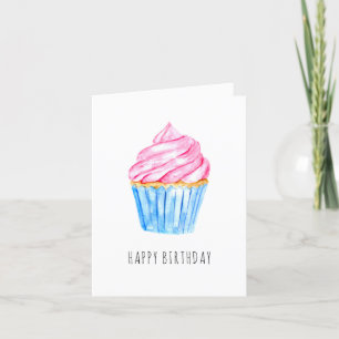 Happy Birthday einfache Aquarellkuchen niedlich Dankeskarte