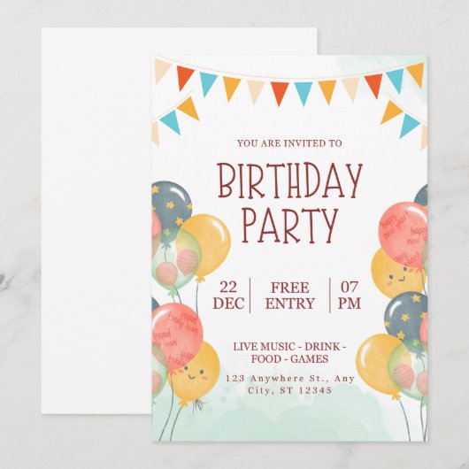 Happy Birthday Einladung (Vorne/Hinten)