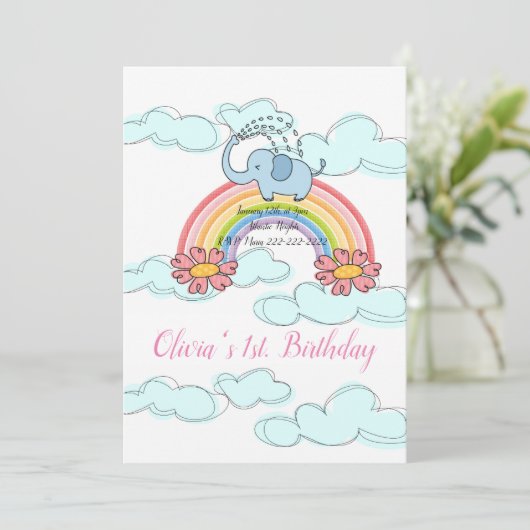 Happy Birthday Einladung Baby Blue Elephant (Stehend Vorderseite)
