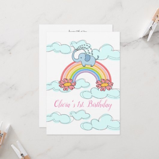 Happy Birthday Einladung Baby Blue Elephant (Vorderseite/Rückseite Beispiel)