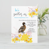 Happy Birthday Einladung Baby Duck Floral (Stehend Vorderseite)