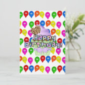 Happy Birthday Einladung Balloons Cupcakes (Stehend Vorderseite)