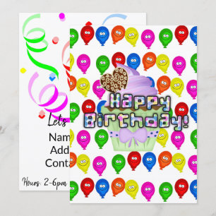 Happy Birthday Einladung Balloons Cupcakes