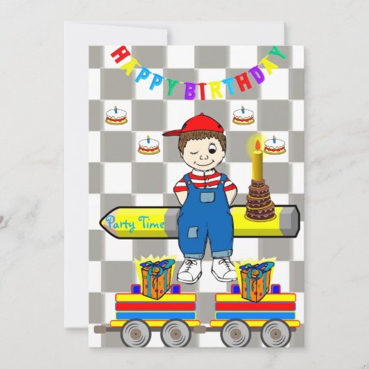 Happy Birthday Einladung Boy Trains (Vorderseite)