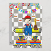 Happy Birthday Einladung Boy Trains (Vorne/Hinten)
