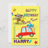 Happy Birthday Einladung Clown Car Gelb (Vorderseite)