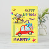 Happy Birthday Einladung Clown Car Gelb (Stehend Vorderseite)