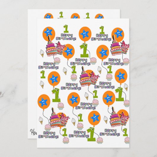 Happy Birthday Einladung Erster Geburtstag #1 (Vorne/Hinten)