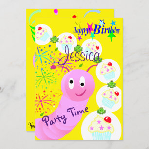 Happy Birthday Einladung Pink Worm Cupcakes