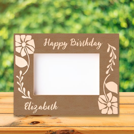 Happy Birthday Einzigartige Groovy Wildblume und B Geätzte Rahmen