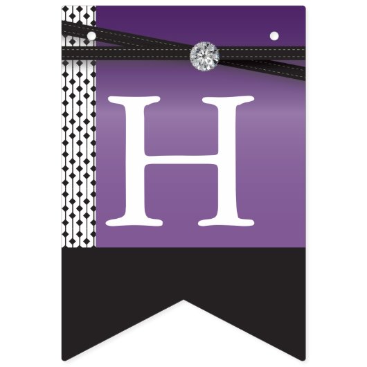 Happy Birthday 🎈 Elegant Amethyst Lila und schwar Wimpelkette (Zweite Fahne)