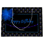 Happy Birthday Elegant Blau und Schwarz Große Geschenktüte (Vorderseite)