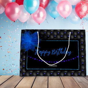 Happy Birthday Elegant Blau und Schwarz Große Geschenktüte