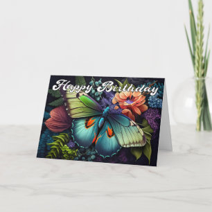 Happy Birthday   Elegant Butterfly Illustration Karte