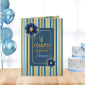 Happy Birthday Elegante Blue Gold Floral Customize Karte