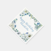 Happy Birthday Elegante Blue White Floral Party Serviette (Ecke)