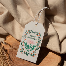 Happy Birthday Elegante Blumenrahmen Geschenkanhänger