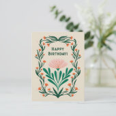Happy Birthday Elegante Blumenrahmen Postkarte (Stehend Vorderseite)