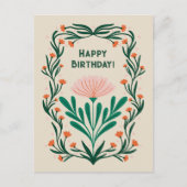 Happy Birthday Elegante Blumenrahmen Postkarte (Vorderseite)