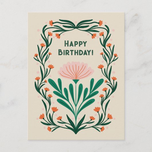 Happy Birthday Elegante Blumenrahmen Postkarte (Vorderseite)