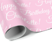Happy Birthday elegante Drehbuch individuelle Name Geschenkpapier (Rolleneckpunkt)