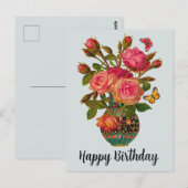 Happy Birthday Elegante Viktorianische Rose in der Postkarte (Vorne/Hinten)