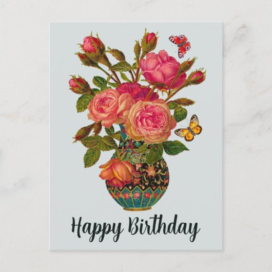 Happy Birthday Elegante Viktorianische Rose in der Postkarte (Vorderseite)