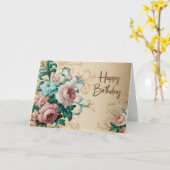 Happy Birthday Elegante Vintage Rose Karte (Gelbe Blume)