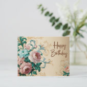 Happy Birthday Elegante Vintage Rose Postkarte (Stehend Vorderseite)