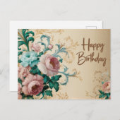 Happy Birthday Elegante Vintage Rose Postkarte (Vorne/Hinten)