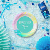 "Happy Birthday" Elegantes Farbpapier Pappteller (Party)