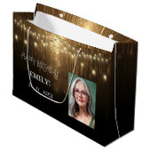 Happy Birthday Elegantes Schwarzes Party Moderner Große Geschenktüte (Vorderseite Schrägansicht)