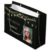 Happy Birthday Elegantes Schwarzes Party Moderner  Große Geschenktüte (Vorderseite Schrägansicht)