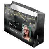 Happy Birthday Elegantes Schwarzes Party Moderner Große Geschenktüte (Vorderseite Schrägansicht)