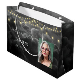 Happy Birthday Elegantes Schwarzes Party Moderner  Große Geschenktüte