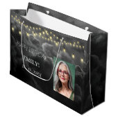 Happy Birthday Elegantes Schwarzes Party Moderner Große Geschenktüte (Vorderseite Schrägansicht)