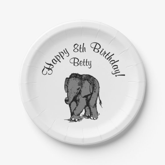 Happy Birthday Elephant Betty's 98. Pappteller (Vorderseite)