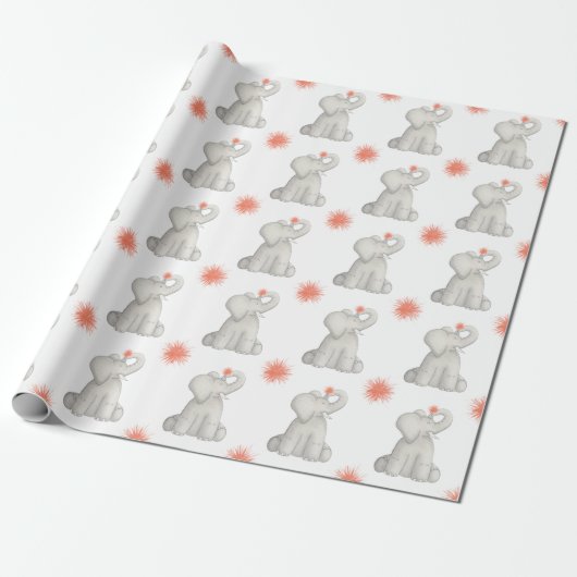 Happy Birthday Elephant Pom Pom Wrapping Paper Geschenkpapier (Ungerollt)