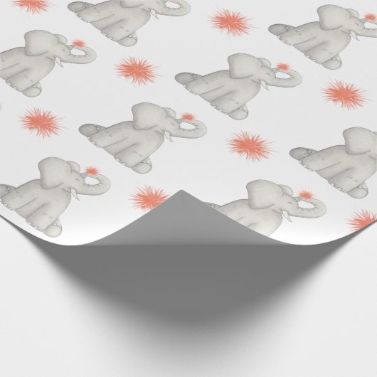 Happy Birthday Elephant Pom Pom Wrapping Paper Geschenkpapier (Ecke)
